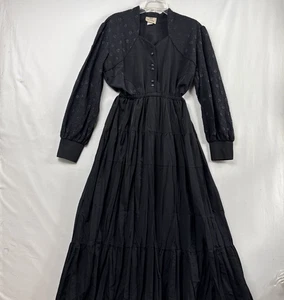 Vtg 1849 Authentic Ranchwear Maxi Dress M/L Western Boho Rodeo Witchy Goth Black - Picture 1 of 14