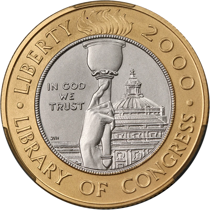 2000-W Library of Congress Commem Gold Bimetallic $10 CAC Grading MS70 - STOCK - Image 1 of 4