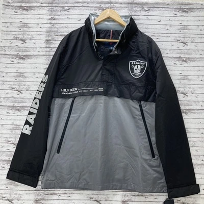 Chaqueta Raiders Tommy Hilfiger 1/4 Cremallera Para Hombre Grande Negra Con Capucha Las Vegas NFL NUEVA Foto 1 de 4