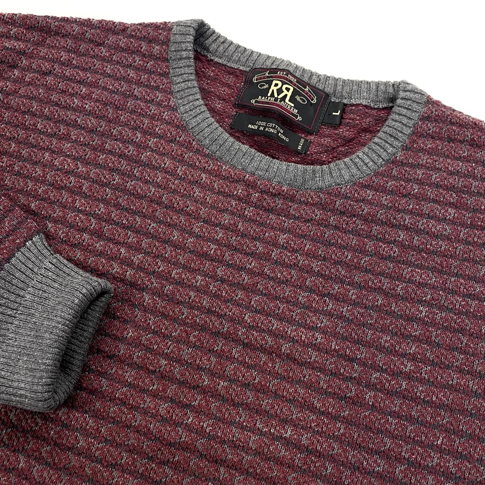 RRL Mens Large Knit Sweater Cotton Textured Crewneck Red Ralph Lauren 23x26 - Image 1 of 4