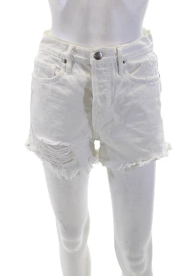 Shorts jeans feminino armação algodão Le original curto angústia branco tamanho EUR 26 - Imagem 1 de 4