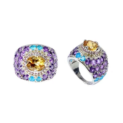 Anel de prata esterlina 925 oval citrino 9x7mm ametista safira pedra preciosa joia 8 - Imagem 1 de 4