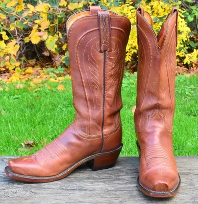Lucchese 1883 琥珀色牛仔靴 Snip Toe 女式 6 B 棕色皮革 N4604.74 — 第 1/4 张图片