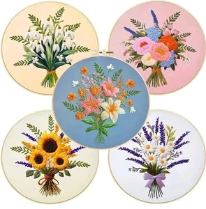 4 Pc Kit Flowers Bouquet Needlepoint Embroidery Stitching Kit Floral Set Floral - Picture 1 of 8
