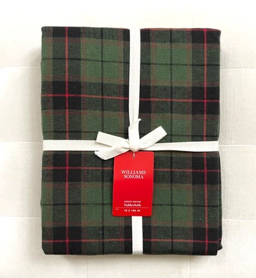 Williams Sonoma 绿色 TARTAN 桌布 70 英寸 x 108 英寸全新带标签 — 第 1/3 张图片