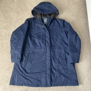 L.L. Bean Winter Warmer Jacket Women 3X Navy Blue Fleece Quilted Parka Coat Hood - Picture 1 of 6