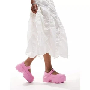 CROCS Stomp Mary Jane Clogs Sandal Pink Tweed Chunky Rubber W10 / M8 NEW! - Picture 1 of 8