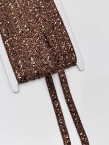 1 MT PASSAMANERIA ALTEZZA 1 CM BASE CINIGLIA CON PAILLETTES MARRONE - Picture 1 of 1
