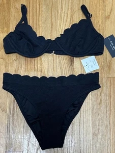 Set bikini nuovo con etichette Kate Spade capesante texture nero taglia XS ferretto taglia B coppa - Foto 1 di 8