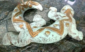 Handgefertigte Keramik mexikanischer aztekischer Gecko Eidechse Kamoto Drache Patina grün Vintage - Bild 1 von 7