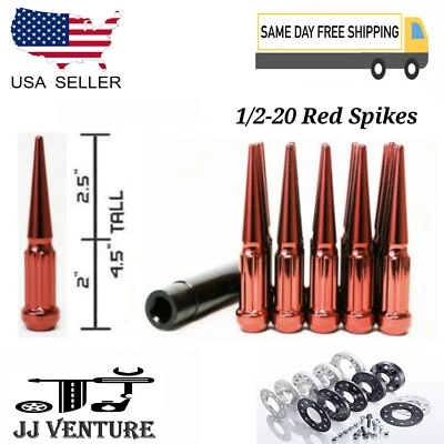 Tuerca de espiga de acero con estrías de 1/2-20 roja de 4,5" de alto 20 piezas + ajuste de llave modelo Ford de 5 tacos Foto 1 de 3