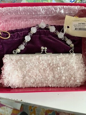 Correa rosa de cuarzo tallado y diamantes de imitación rosa una sola etiqueta hecha a mano Foto 1 de 4