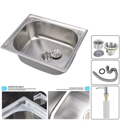 Stainless Steel Single Bowl Square Kitchen Laundry Washing Sink Plumbing Waste - Image 1 of 4