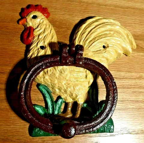 Cast Iron Antique Style Rustic CHICKEN  Door Knocker   Yellow   7"X6"X1.5" Cover