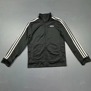 Adidas Kids Track Jacket Size 10/12 Black Full Zip 3 Stripes Athletic Running - Picture 1 of 7