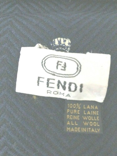 Rara sciarpa vintage FENDI 100% lana tessuto a spina di pesce 60" x 11 5" blu e nera