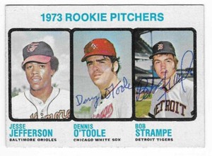 DENNIS O'TOOLE & BOB STRAMPE 1973 TOPPS AUTOGRAPHED SIGNED # 604 WHITE SOX TIGER