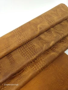 Golden Brown Rustic Vintage Croco Alligator Leather Embossed Texture 2018 v2 - Picture 1 of 3