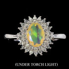 Unheated Oval Fire Opal Rainbow 7x5mm White Topaz 925 Sterling Silver Ring 7