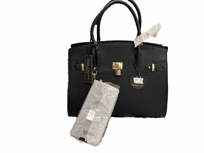Deluxity 2 pc Set Tote Bag in Black w/ gold accessories. - Image 1 of 4