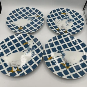 4-Deptartment 56 Treillage GOOSE Duck SALAD Plates Blue/White Dishes Cottagecore - Picture 1 of 13
