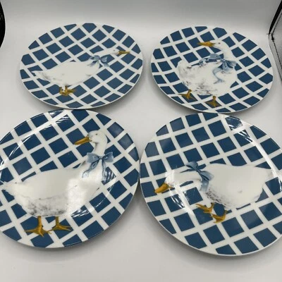 Platos de ensalada de pato Treillage GOOSE de 4 departamentos platos azules/blancos Cottagecore Foto 1 de 4