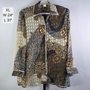 Blusa Metálica Transparente Vintage Años 80 XL Glamour Floral Leapord Arte Para Usar Maximalista - Imagen 1 de 6