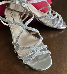 Nina FARIDA Silver Rhinestone Wedge Heels, Sz 8, Homecoming Dance Wedding - Picture 1 of 6