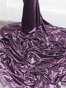Tela de terciopelo de terciopelo Aurberguine ciruela spandex 58" de ancho metro rollos de cuarto de grasa - Imagen 1 de 6