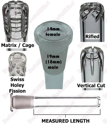 HERBALLKIND Mix & Match Premium Perc Designs Glass Downstem Reducing 19mm / 18mm to 14mm