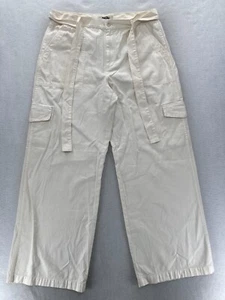 Madewell Griff Super Wide Leg Cargo Pants Women's 32 Ivory Tie Waist High Rise - Picture 1 of 16