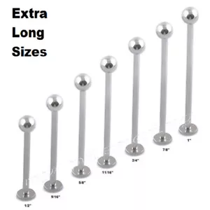 1pc. 16G 14G EXTRA LONG SIZES 316L Surgical Steel Labret Cheek Piercing 1/2"-1" - Picture 1 of 3