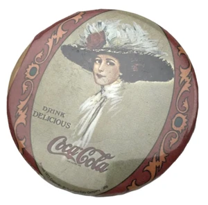 Vtg Coca Cola Antique Style Pin Button Victorian Lady USA 1977 Reproduction - Picture 1 of 4