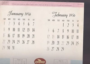 1956 CHEVRON CALENDAR,BEN BENDA AUTO SERVICE, TORRANCE CALIFORNIA - Picture 1 of 3