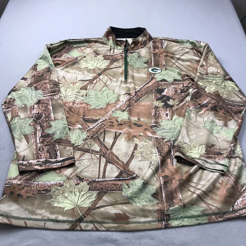 Green Bay Packers Jacket Mens 4XL Green Brown Majestic Camo Camouflage 1/4 Zip Cover