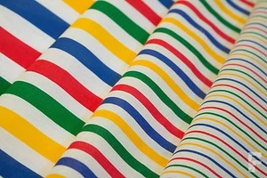 Multi-Coloured Stripes on White - Printed Polycotton Fabric - Width 112 cm - Picture 1 of 5