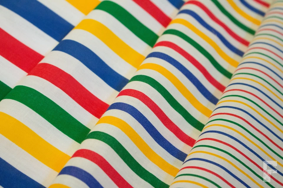 Multi-Coloured Stripes on White - Printed Polycotton Fabric - Width 112 cm - image 1 of 1