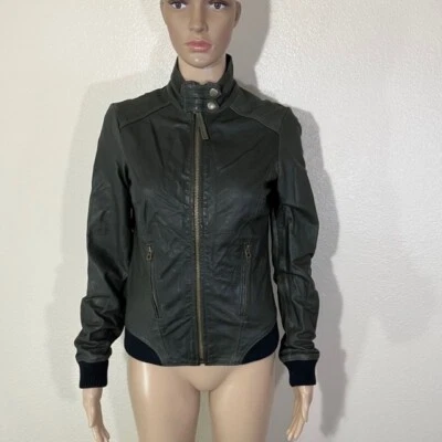 Lucky Brand Dark Green Lamb Leather Moto Zip Jacket Size XS - Image 1 of 4