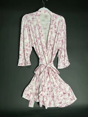 Laura Ashley Robe Women Pink White Floral  Wrap Tie Waist XL - Image 1 of 4