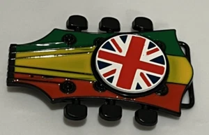Rasta Guitar Head Shaped Belt Buckle with Union Jack Spinner Rock unisex Retro - Picture 1 of 4