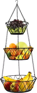 Heavy Duty - 3 Tier Hanging Kitchen Black Fruit Basket - Picture 1 of 6