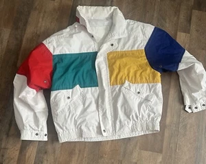London Fog Jacket Adult L White Colorblock Full Zip Windbreaker Mens vintage - Picture 1 of 14