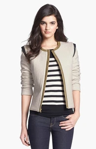 $700 2 xs s Nwt Laveer  Contrast leather Trim Double Face wool Jacket coat runwa - Picture 1 of 4