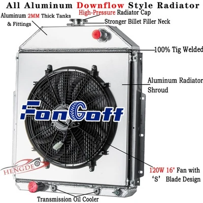 4Row Aluminum Radiator Shroud Fan For 1942-52 1949 Ford F1 F2 F3 F4 Pickup AT - Image 1 of 4