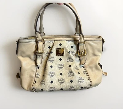 MCM Beige All Over Logo Leather Crossbody Bag / Handbag - Image 1 of 4