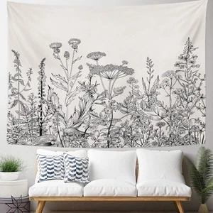 Pottery Barn Teen Black And White Floral Bohemian Tapestry Wall Hanging - Stems - Picture 1 of 2