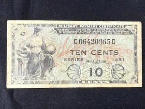 1951 U.S. 10 Cents Military Payment Certificate Series 481  P#M23  SPC1621 - Picture 1 of 2