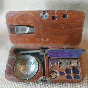 Antique Precision balance with weights & wood case, diamond jewelry pocket scale - Picture 1 of 9