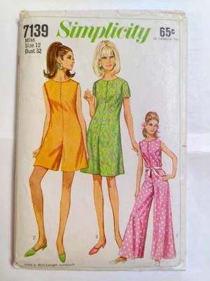 Pantdress Jumpsuit 12 Simplicity 7139 Sewing Pattern Cut VTG Mini Shorts Pants - Image 1 of 4