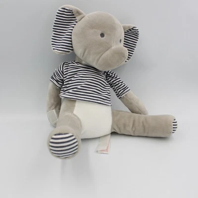 Doudou éléphant gris blanc rayé OBAIBI - 27705 - Photo 1/2